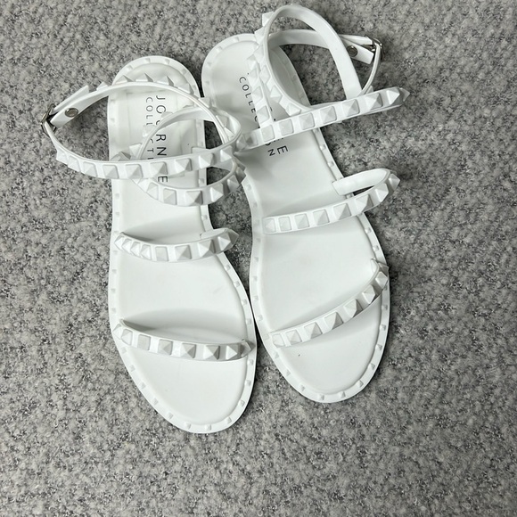 Journee Collection Shoes - Journee Collection Saphira Sandal Jelly‎ White Studded Multi-Strap Flat Size 6